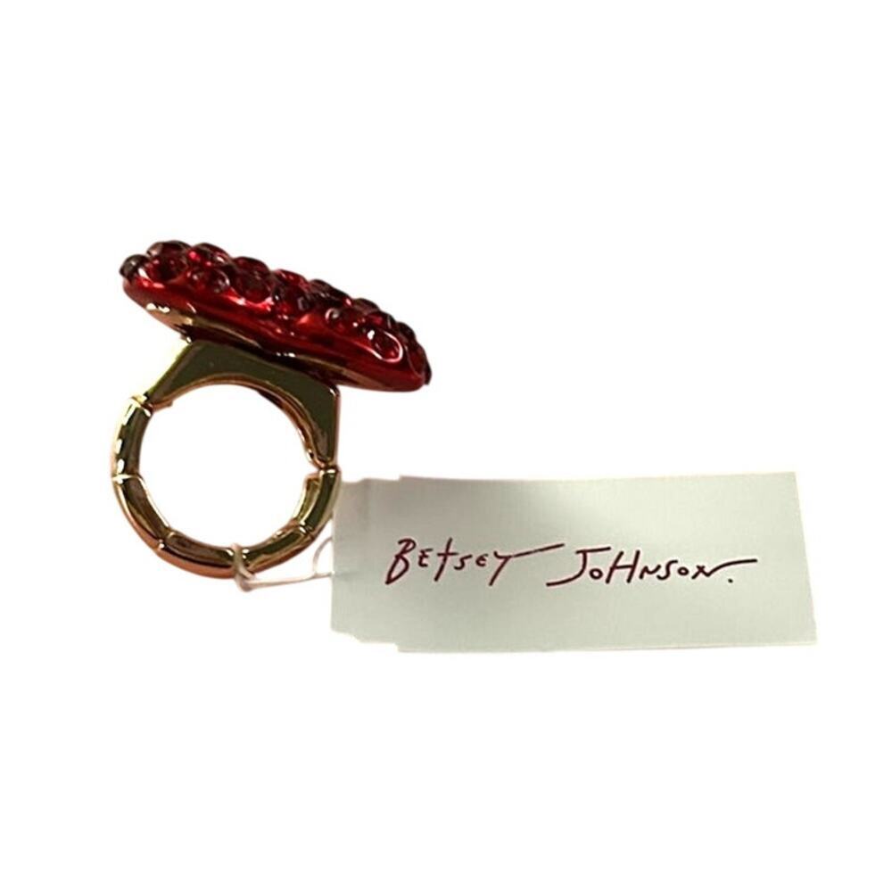 Betsey Johnson Red Crystal Large Heart Adjustable Stretch Ring Kawaii Cutecore - Picture 6 of 6